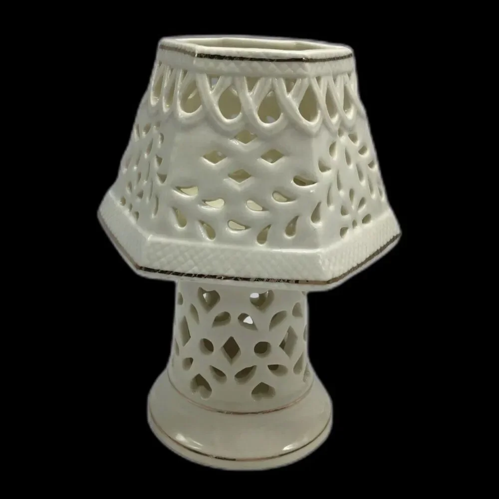 Cream Gold Ceramic Fairy Tealight Candle Holder Vintage Cottagecore Decor